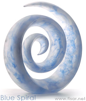 Blue Spiral - unique mold melted glass sculpture