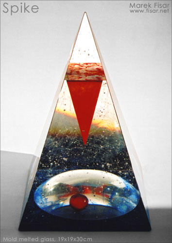Crystal glass with inner lens and red spike and ball inside