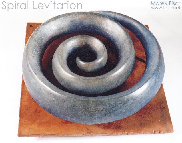 Spiral Levitation - uniquel glass and metal sculpture.